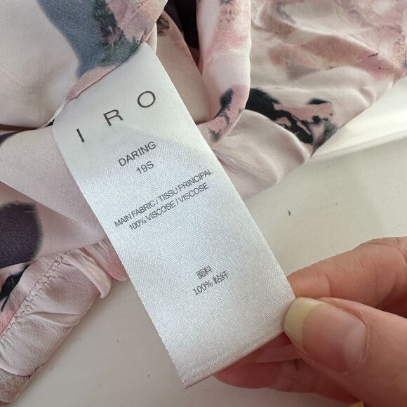 Iro Floral Light Pink Abstract Daring Wrap Flowy Layered Ruffled Mini Skirt 40 - Picture 13 of 16